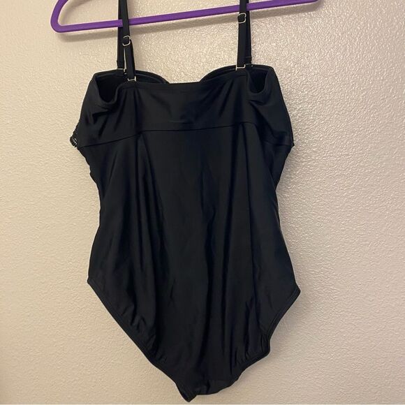 Kona Sol Black Crochet Flounce ruffle High Coverage One Piece Swimsuit L - Picture 3 of 11